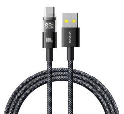Baseus DISPLAY II adatkábel (USB - Type-C, 100W, gyorstöltő, cipőfűző, LED kijelző, 200cm) FEKETE