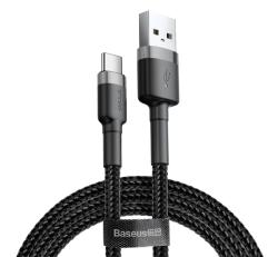 Baseus CAFULE adatkábel (USB - Type-C, 2A, PD gyorstöltő 3.0, 200cm, cipőfűző) FEKETE/SZÜRKECATKLF-C