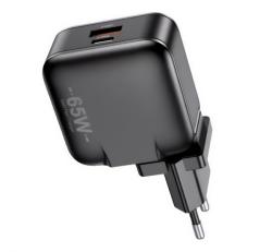 Awei PD55-EU hálózati töltő USB+Type-C aljzat (65W, GaN, PD gyorstöltő) FEKETE