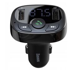 BASEUS bluetooth FM transmitter autós töltő 2 USB+microSD aljzat (12W, gyorstöltő) FEKETECCTM-01