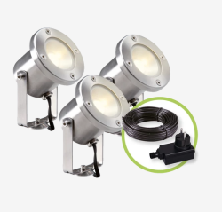 Garden Lights Catalpa szett rozsdamentes spotlámpa, 3 világítótest + kábel + transzformátor (1800401