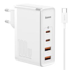 Baseus hálózati töltő 2 USB+2 Type-C aljzat (100W, GaN2, PD gyorstöltő 4.0 + Type-C kábel) FEHÉRCCGA