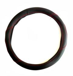 Bőrhatású kormányvédő piros varrással 38cm