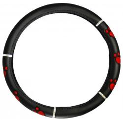 Műbőr kormányvédő kutya tappancs mintával, piros (KV-HB27537R)