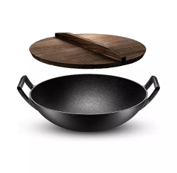 Perfect Home öntöttvas kínai wok 36,5cm, fa fedővel (11813)