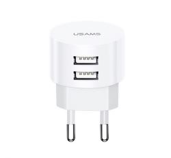 Usams T20 hálózati töltő 2 USB aljzat (10W, gyorstöltő) FEHÉR