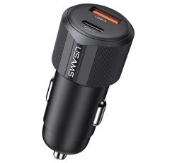 Usams YT autós töltő USB+Type-C aljzat (60W, PD gyorstöltő) FEKETE