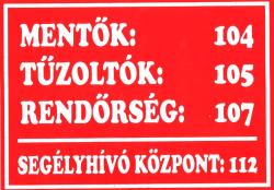 Segélyhívószám matrica 21 x 15 cm