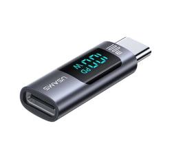 Usams adapter (Type-C aljzat - Type-C, 100W, adatátvitel és töltés, LED kijelző) SÖTÉTSZÜRKE