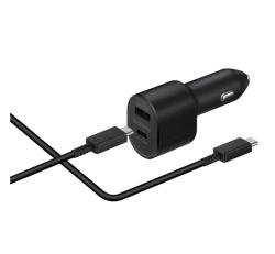 Samsung autós töltő USB+Type-C aljzat (45W, gyorstöltő, LED + Type-C kábel) FEKETE