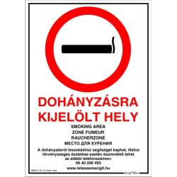 Tábla műanyag A4 Dohányzásra kijelölt hely új (3427181)