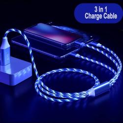 Apple LIGHTNING világító LED töltőkábel kábel - kék színben 3in1 Micro USB + Type C