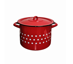 Bonyhádi pöttyös zománcozott fazék + fedő 22 cm