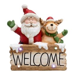 Home LED-es kerámia figura, Welcome mikulás és rénszarvas (KDC 49)