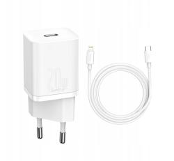 Baseus SUPER SI hálózati töltő Type-C aljzat (20W, PD gyorstöltő + Type-C - lightning kábel) FEHÉRTZ