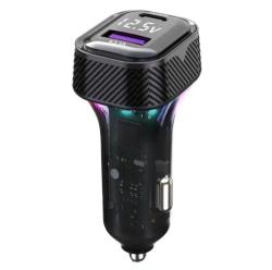 Szivargyújtós gyorstöltő 45W, PD Type-C + USB, RGB világítással, beépített voltmérővel (13382)