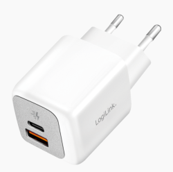 Logilink PA0320 kettős USB töltő, 1x USB-C (PD), 1x USB-A, 20 W, fehér