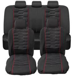 Univerzális üléshuzat szett 9 részes fekete színű piros csíkokkal  (203-4R)