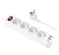 HOCO hálózati elosztó 4 AC+2 USB+Type-C aljzat (20W, PD gyorstöltő 3.0 + 180cm kábel) FEHÉRNS1_W