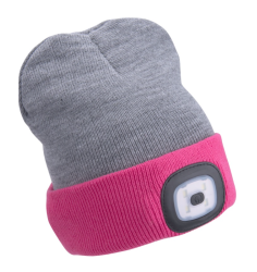 Extol Light sapka, szürke/pink  kötött, kivehető LED homloklámpával (43197)