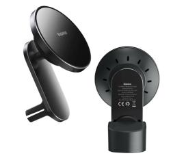 Baseus autós tartó (műszerfalra, szellőzőre, tapadókorongos, 15W, wireless, MagSafe) FEKETEWXJN-01