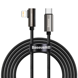 Baseus Legend Series USB-C és Lightning derékszögű kábel, PD, 20 W, 2 m,  fekete (CATLCS-A01)