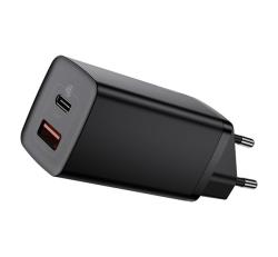 Baseus hálózati töltő USB+Type-C aljzat (65W, GaN2, PD gyorstöltő 3.0) FEKETECCGAN2L-B01