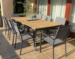 Alu TEAK Fa Kültéri Étkező Garnitúra 9 részes X lábbal (58013,58023,75532)