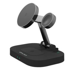 Awei asztali töltőállvány 4in1 (15W, wireless, gyorstöltő, MagSafe, Apple Watch töltő) FEKETE