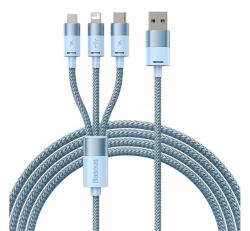 Baseus töltőkábel 3in1 (USB - lightning/microUSB/Type-C, 17W gyorstöltő, 120cm, cipőfűző) VILÁGOSKÉK