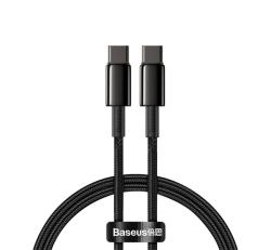 Baseus TUNGSTEN GOLD adatkábel (Type-C - Type-C, 100W, PD gyorstöltő, 100cm, törésgátló) FEKETECATWJ