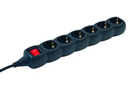 Hálózati 6-os elosztó, kapcsolós. 3m, 3x1,5mm2, fekete (NV 6K-3/BK/1,5)