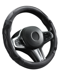 Valódi bőr kormányvédő DW-5002GRAY 38cm, fekete-szürke (948)