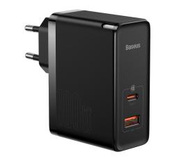 Baseus hálózati töltő USB+Type-C aljzat (100W, GaN5, PD gyorstöltő) FEKETECCGP090201