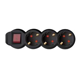 Home (NV 03K/BK) hálózati elosztó, 3-as, kapcsolóval 1,5m-es kábellel fekete