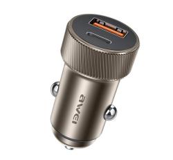 Awei C-857 autós töltő USB+Type-C aljzat (33W, PD gyorstöltő) BARNA