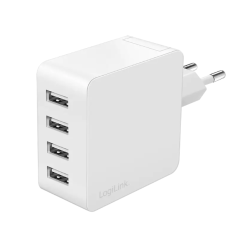 Logilink 4 portos USB fali töltő, 4x USB-A, 24 W, fehér