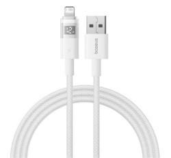 Baseus DISPLAY II adatkábel (USB - lightning, 2.4A, gyorstöltő, cipőfűző, LED kijelző, 200cm) FEHÉR