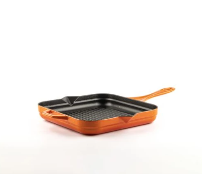Hósse zománcozott öntöttvas grill serpenyő 28cmx28cm, narancssárga (HOS-KIEG-011)