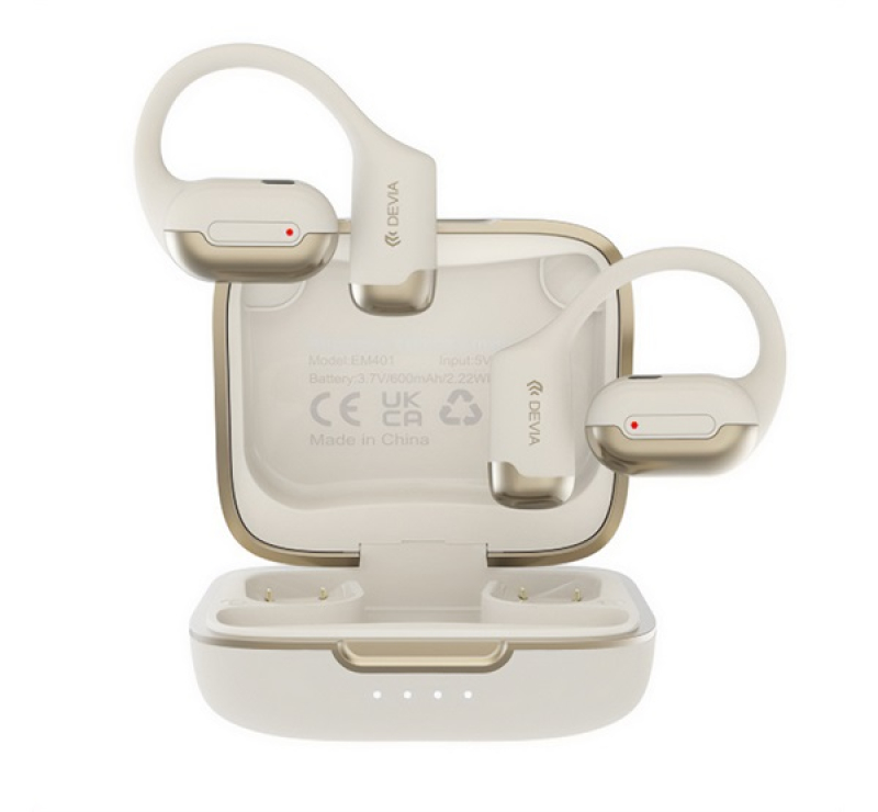 DEVIA PRO1 bluetooth fülhallgató SZTEREO (v5.3, TWS, mikrofon, fülre akasztható + töltőtok) BÉZSST11