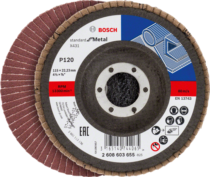 Bosch X431 Alox legyezőtárcsa, átmérő 115 mm, P120 (2608603655)