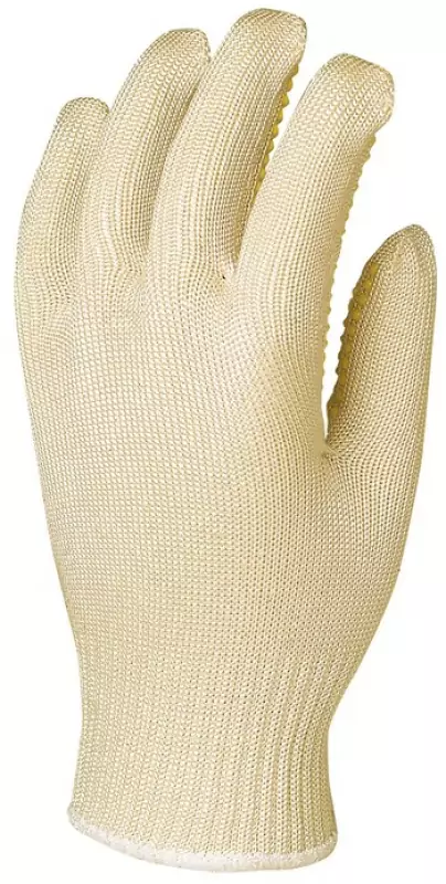 EP kötött vékony fehér abralon/nylon kesztyű, sárga pöttyös_10 (4456)