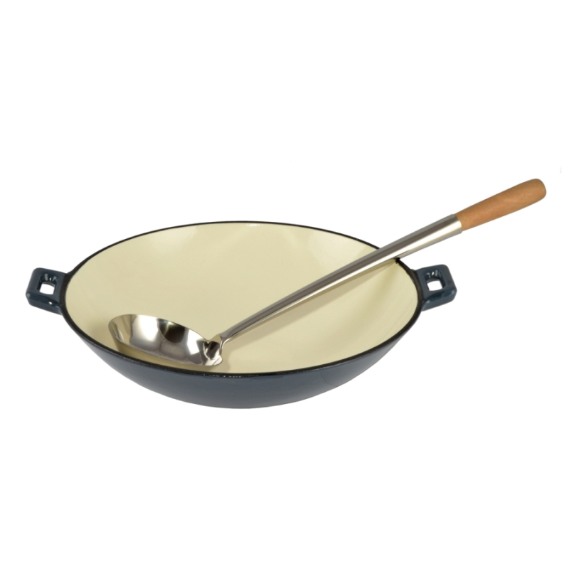 Zománcozott öntöttvas wok 37 cm, acélkék (28067)