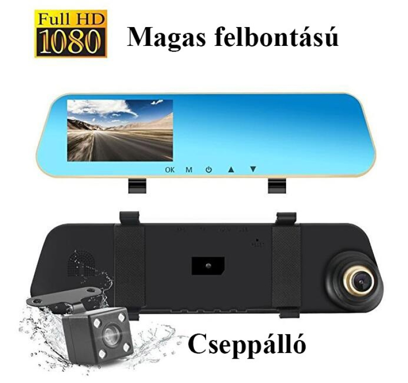 Visszapillantó tükörbe épített DVR eseményrögzítő és tolatókamera BGS106/TK-S106