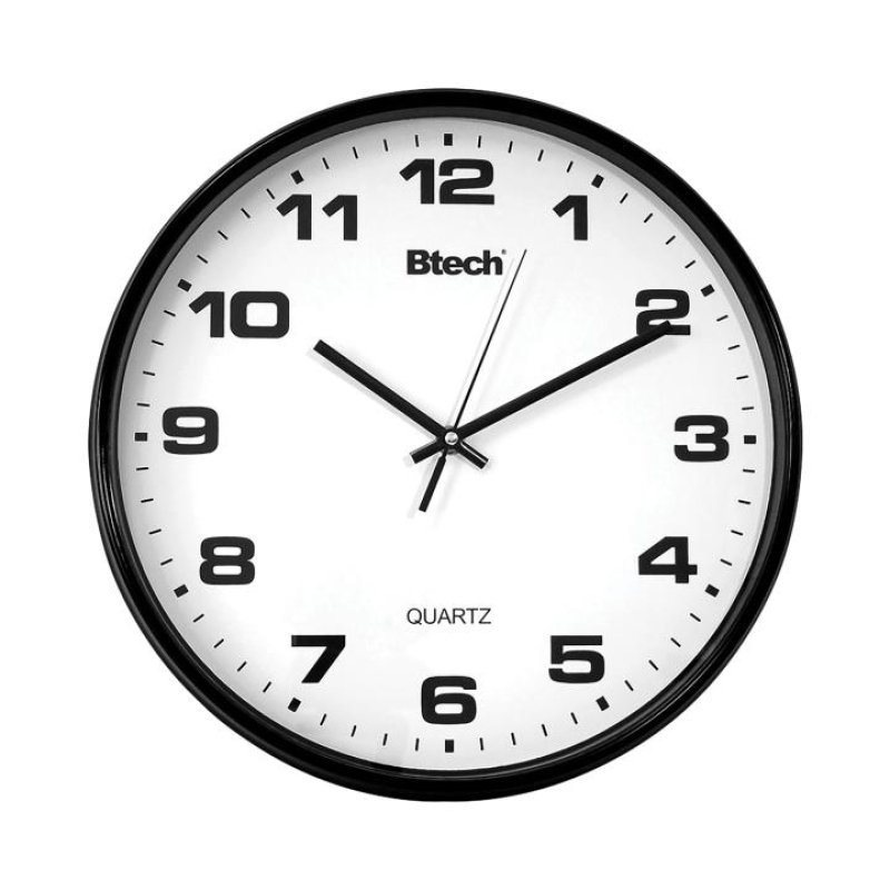 Btech falióra, 20 cm átmérő, fehér számlap, fekete keret, műanyag (BH-80)