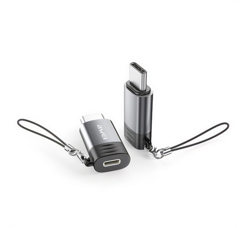 Awei A12 adapter (lightning aljzat - Type-C, adatátvitel és töltés, OTG) VILÁGOSSZÜRKE