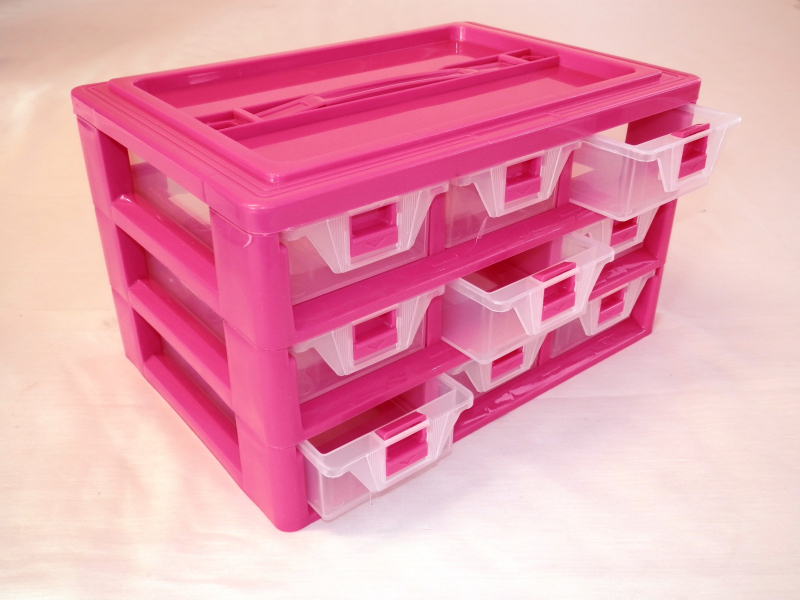 9 fiókos műanyag csavarbox 30x20x17 cm pink(1303)