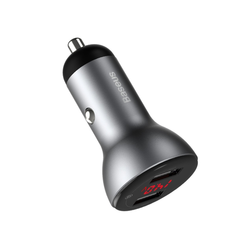 Baseus autós töltő, digitális kijelzővel dupla SCP QC 2xUSB, 45W, ezüst (CCBX-B0S)