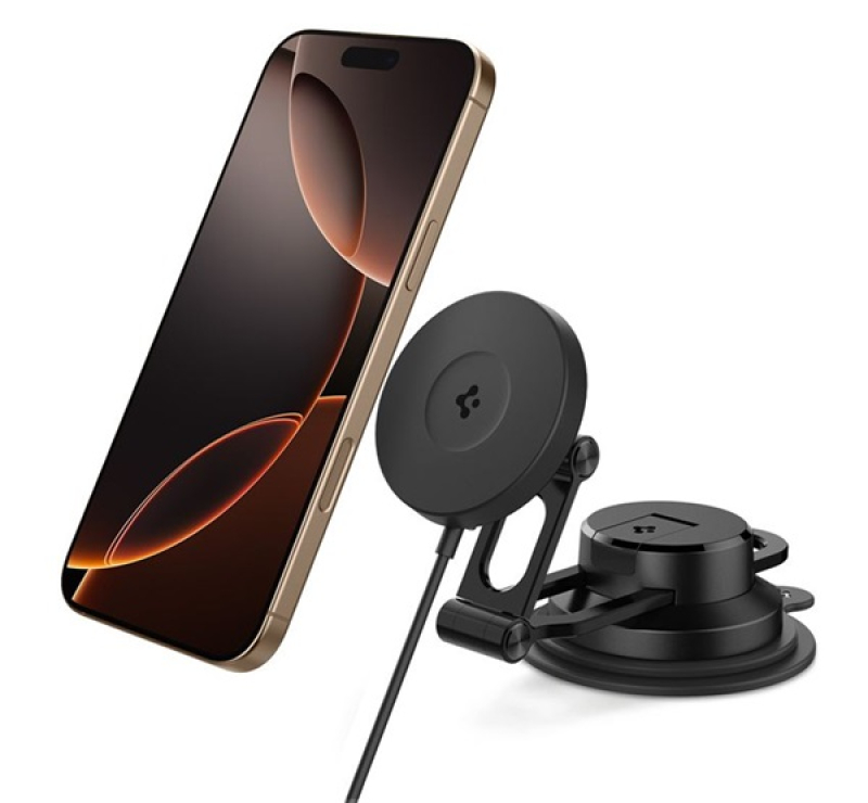 SPIGEN ONETAP PRO4 autós tartó (műszerfalra, szélvédőre, mágneses, 360°, wireless, gyorstöltő, 15W)