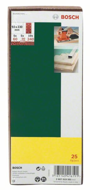 Bosch  25 részes csiszolólapkészlet rezgőcsiszolóhoz, 60-as, 80-as, 120-as (2607019501)